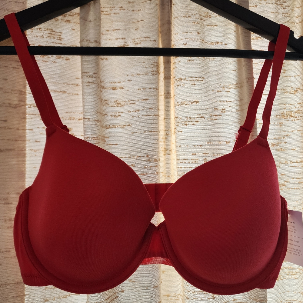 Auden Everyfay Lightly Lined Demi Coverage Underwire Bra, Red, NWT, 34DD